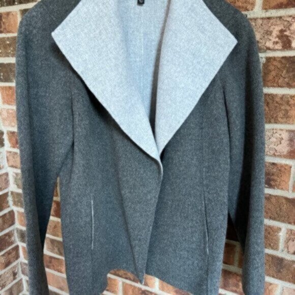 Talbots * Boiled Wool Blazer Jacket Open Front Light / Dark Gray EUC - Picture 11 of 15
